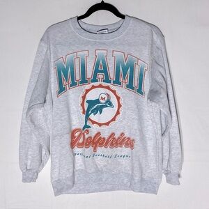 NFL Oversized Light Grey Miami Dolphins Football Crew Neck Sweatshirt XS